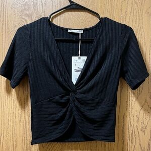 Zara Black Textured Crop Top
